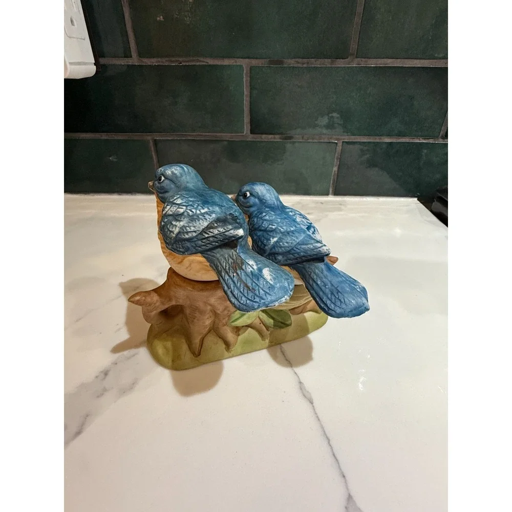 Vintage Ceramic Blue Birds sitting on a tree Salt and Pepper Shaker 3 Piece